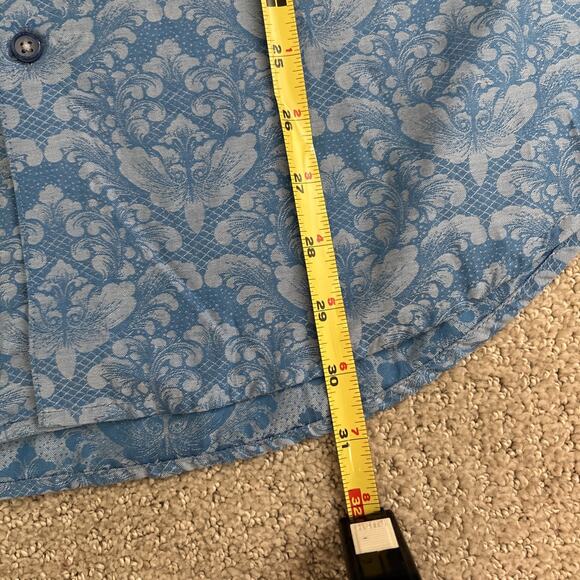 Robert Graham Shirt Mens Sz L Blue Paisley Floral Short Sleeve Cotton Button Up - Picture 8 of 10